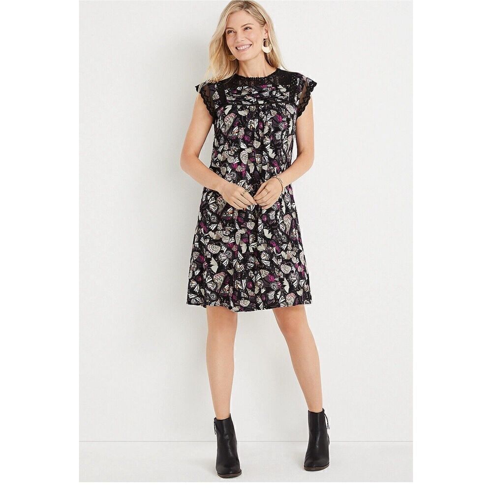 NWT Maurice’s Women’s Butterfly Crochet Trim Mini Dress Black Purple size‎ small